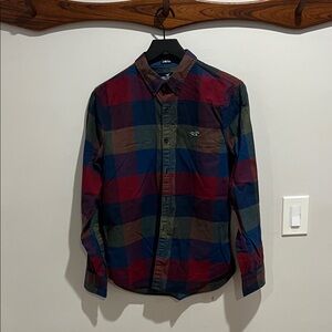 Hollister Red and Blue Casual Button Down Shirt